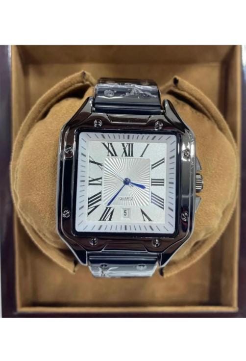 Stylish Silver Color Watch, All Stainless Steel, Watch for Men, Gift for Him, White Dial with Date, Father's Day Gift