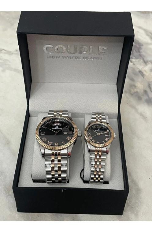 Gold Color Lover Couple Wristwatch with Steel Waterproof
