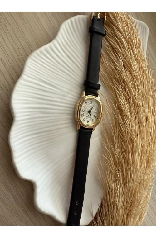 Rubsey Minimal Women's Wristwatch Leather Strap Gold Case Tiny Model