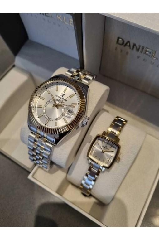 Valentine's Day Couple Watch Sets with Steel Cord, Steel Case and Bracelet Gift in a Special Box