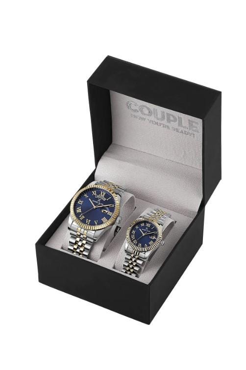Gold Color Lover Couple Wristwatch with Steel Waterproof