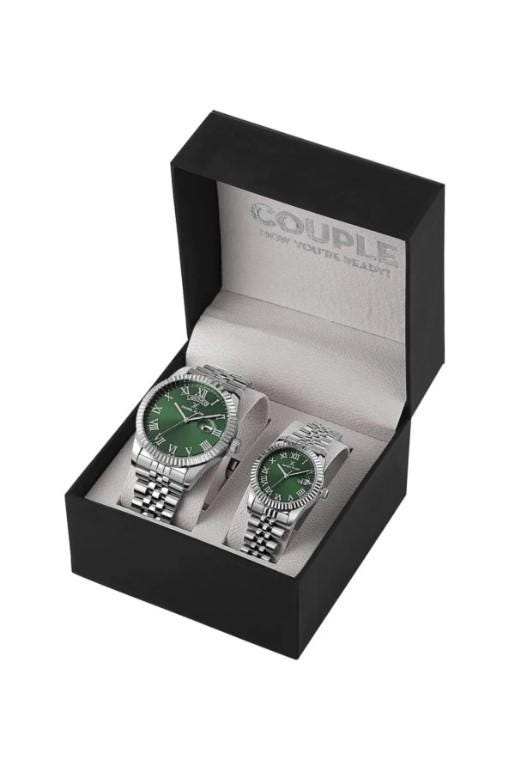 Gold Color Lover Couple Wristwatch with Steel Waterproof