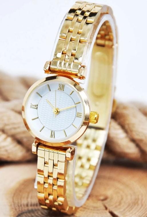 Gold Color Roman Numeral Minimal Retro Women's Wristwatch