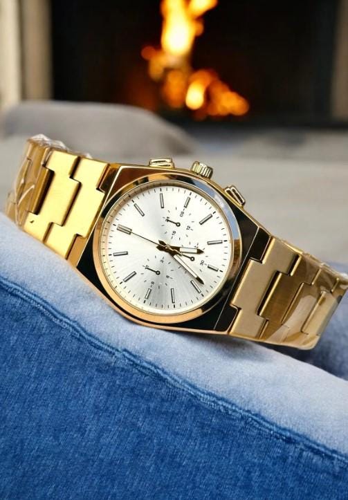 Stylish Silver Color Watch, All Stainless Steel, Watch for Men, Gift for Him, White Dial with Date, Father's Day Gift