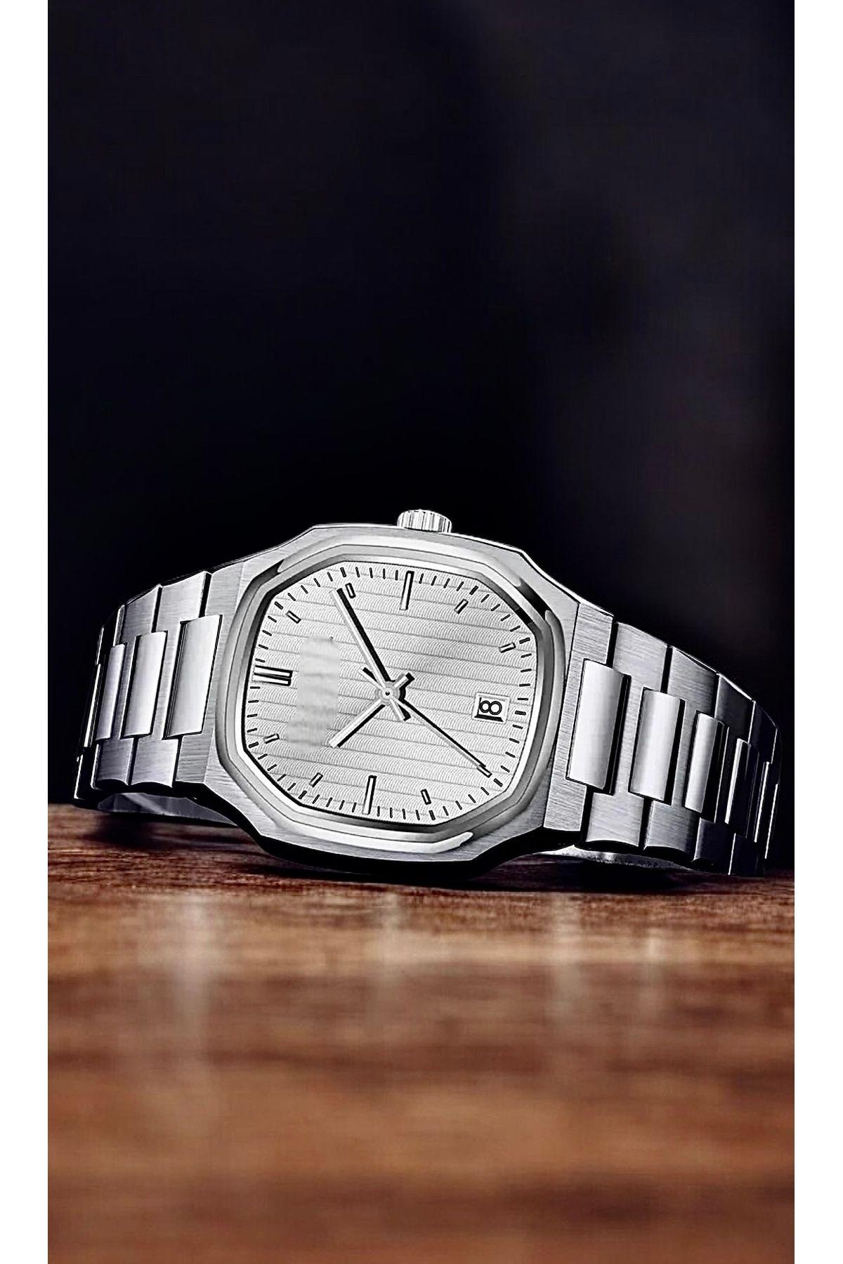 Stylish Silver Color Watch, All Stainless Steel, Watch for Men, Gift for Him, White Dial with Date, Father's Day Gift
