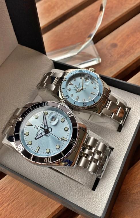 Valentine's Day Couple Watch Sets with Steel Cord, Steel Case and Bracelet Gift in a Special Box