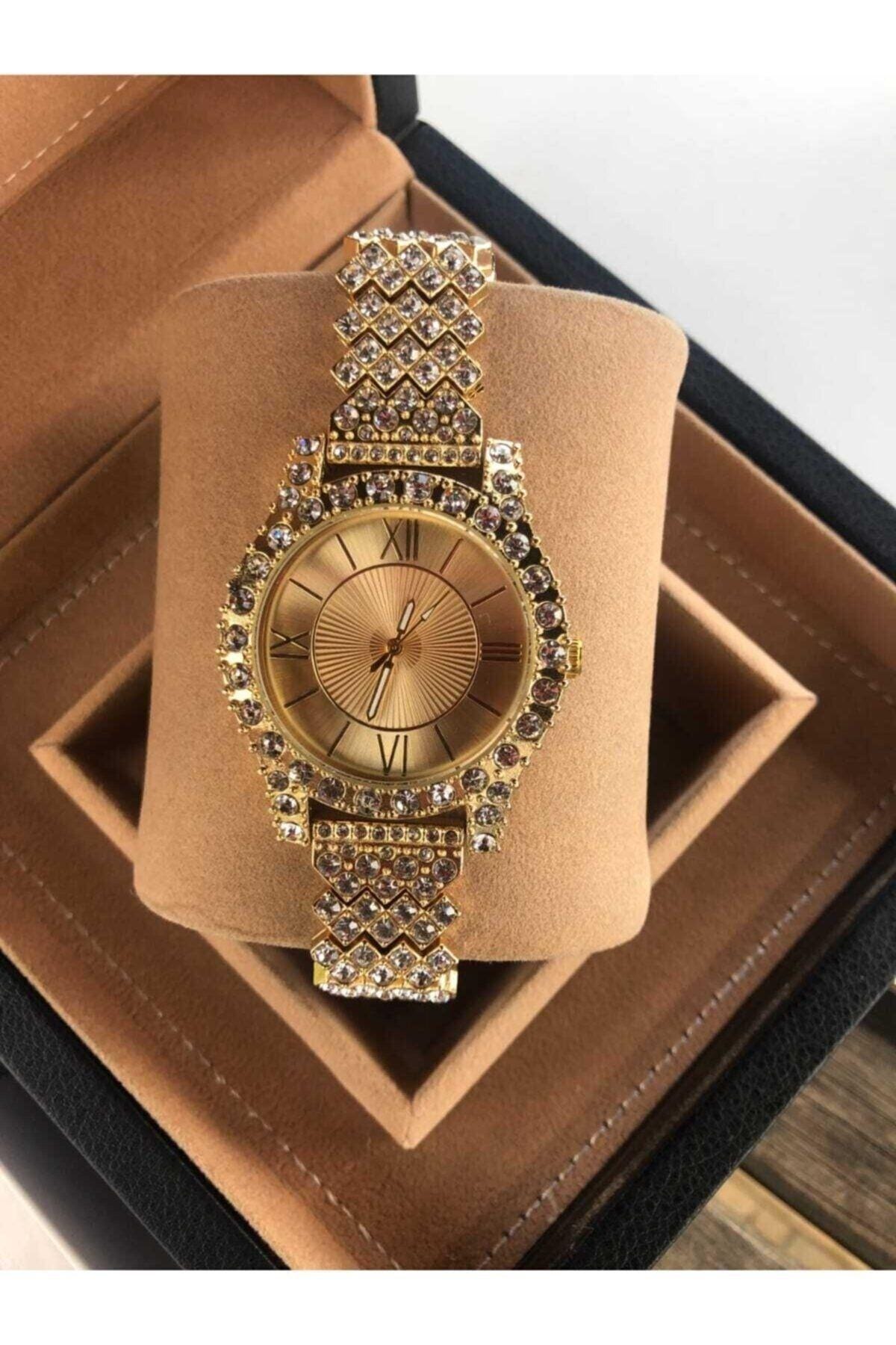 Çelik Taşlı Kadın Kol Saati Genç Kız Saatleri Şık Tasarım Kol Saatleri, Gold Renk Kadın Saati, Işıklı Endeksler, Kolay Kullanım