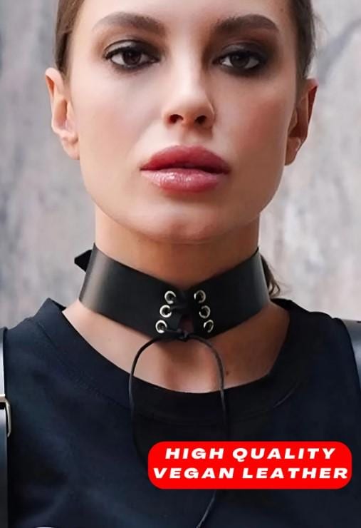 Stylish Leather Choker with String and Adjustable Back Tie