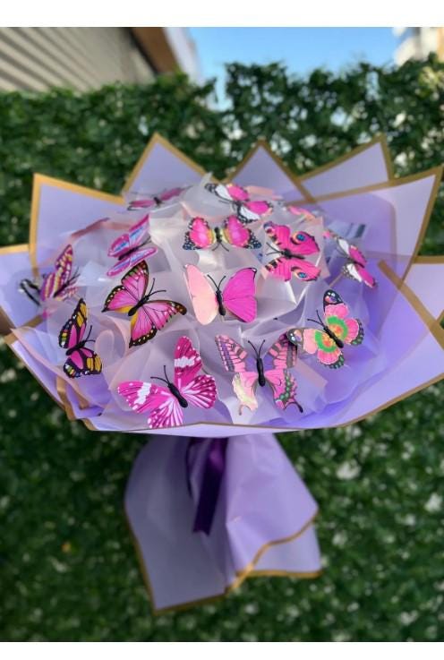 Illuminated Led Butterfly Bouquet Large Size A Quality Butterfly Bouquet Artificial Flower Lasting Gift 35cm