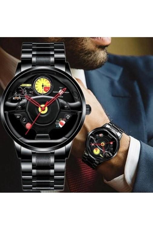 Rim Model Black Color Men's Wristwatch, Steel Vintage Women's Wristwatch, Silver Color Strap Black Dial Men's Wristwatch, Vintage Design
