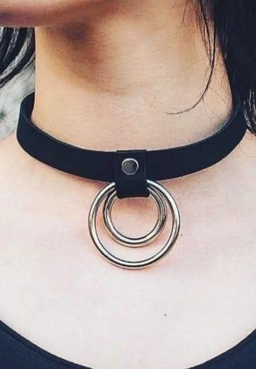 Adjustable Stylish Leather Choker with Thin Strip Ring Detail