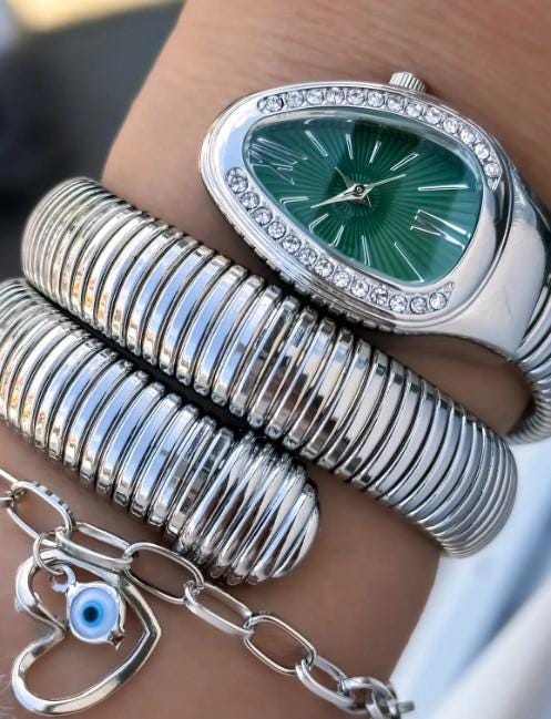 Yellow Stone Snake Model Women's Wristwatch Bracelet in a Special Gift Box Evil Eye Beaded Bracelet
