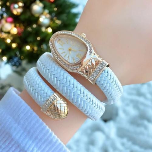 Leather Snake Model Women's Wristwatch, Adjustable Band, White Dial, Valentine's Day Gift, Cool, Roman Numeral