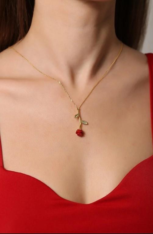 LED Illuminated Glass Dome Rose, LED Illuminated, Non-Fading Red Rose Lamp and Rose Gold Plated Necklace, Romantic Gift for Lover