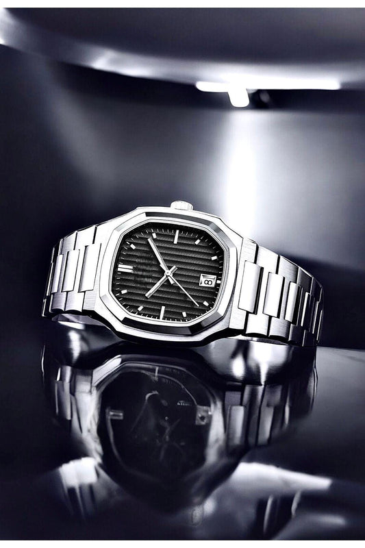 Stylish Silver Color Watch, All Stainless Steel, Watch for Men, Gift for Him, White Dial with Date, Father's Day Gift