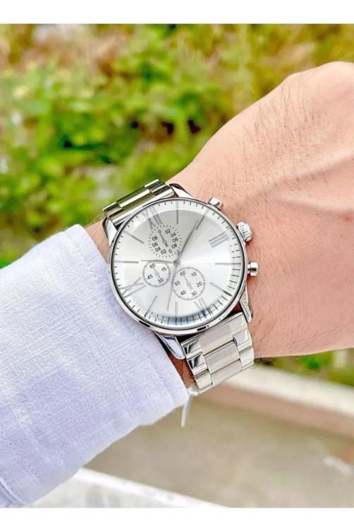 Steel Men's Wristwatch, Silver Color Strap Black Dial Men's Wristwatch, Vintage Design, Valentine's Day Gift, Lux Men's Watch