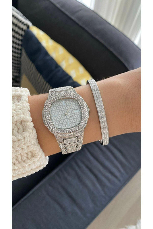Stone Women's Wrist Watch Young Girls Wrist Watches, Silver Color, Gold Color Women's Watch, Easy to Use, White Design Dial, Elegant Design