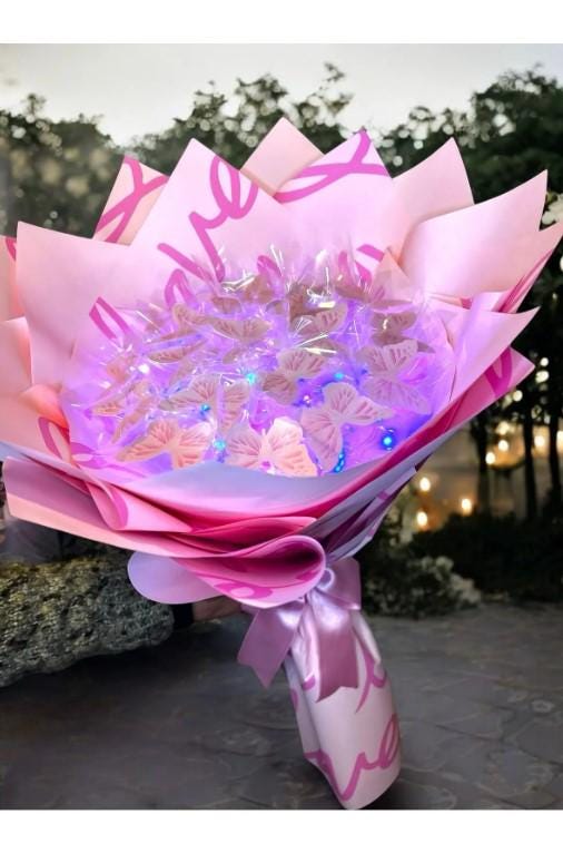 Illuminated Led Butterfly Bouquet Large Size A Quality Butterfly Bouquet Artificial Flower Lasting Gift 35cm