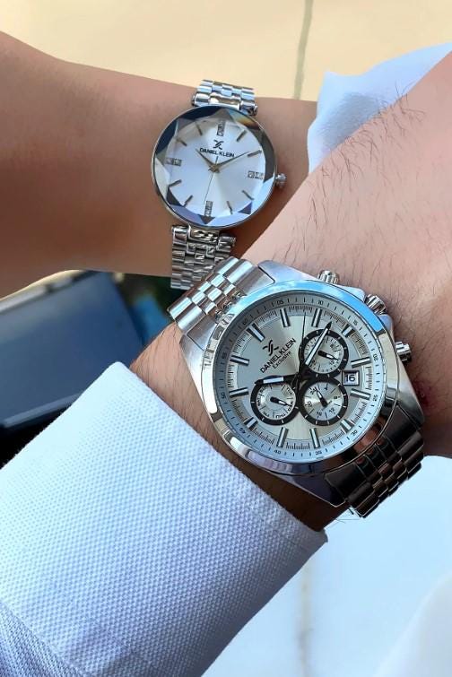 Original 2 Years Warranty Couple Lovers Watch with Bracelet Gift, Special Production Silver Strap Silver Dial