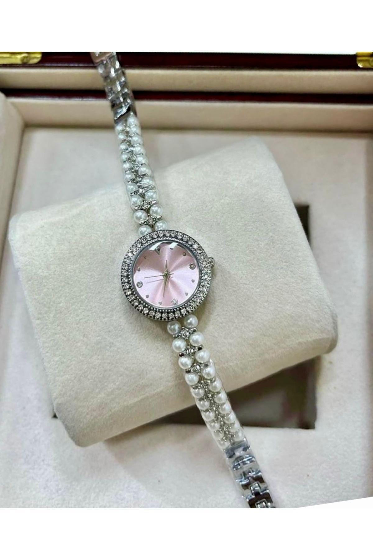 Pearl Grains Series Pearl Stone Appearance Women's Wristwatch, Gold Renk Kadın Saati, Işıklı Endeksler, Kolay Kullanım, Beyaz Tasarım Kadran
