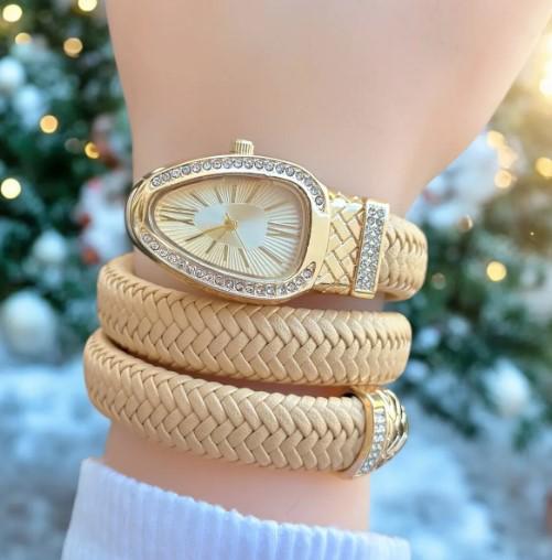 Leather Snake Model Women's Wristwatch, Adjustable Band, White Dial, Valentine's Day Gift, Cool, Roman Numeral