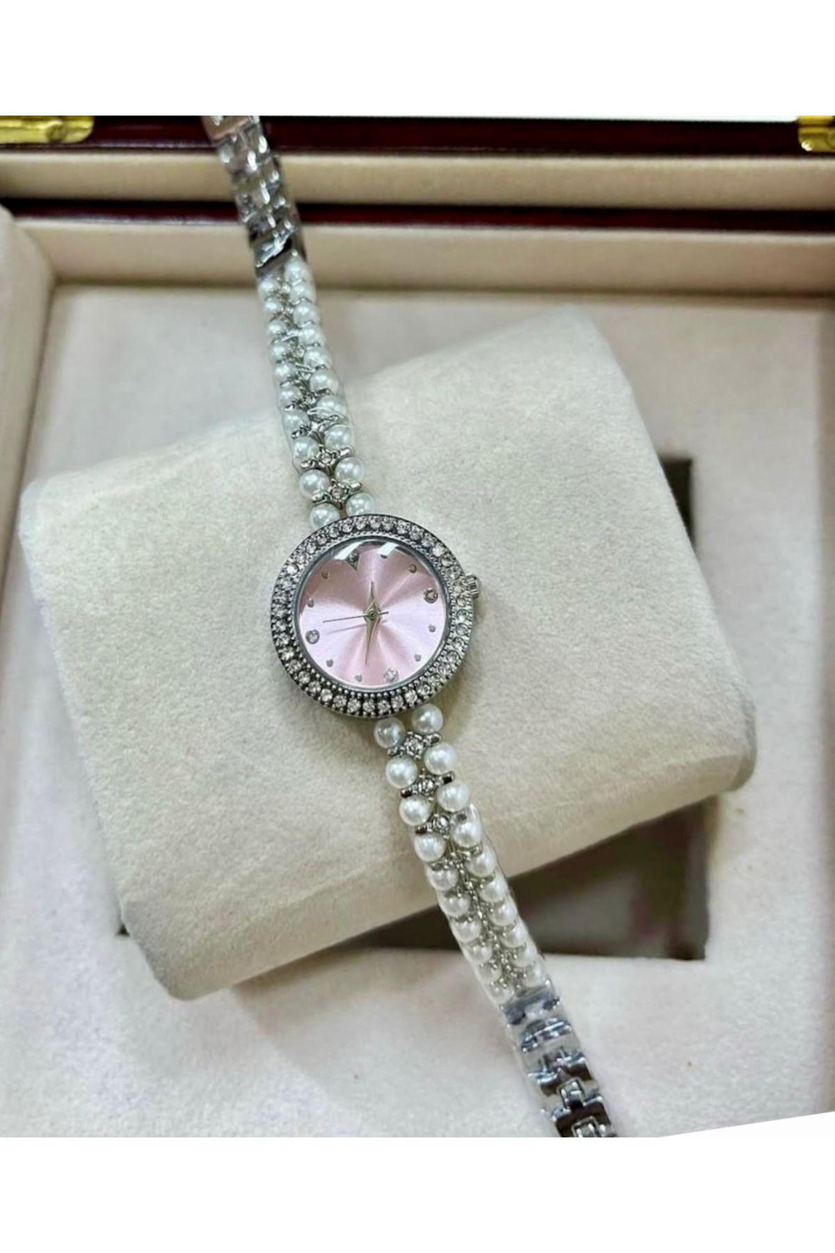 Pearl Grains Series Pearl Stone Appearance Women's Wristwatch, Gold Renk Kadın Saati, Işıklı Endeksler, Kolay Kullanım, Beyaz Tasarım Kadran
