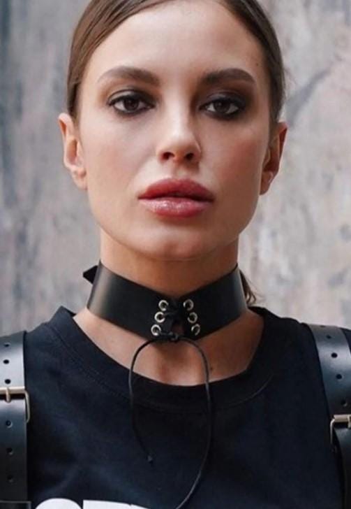 Stylish Leather Choker with String and Adjustable Back Tie