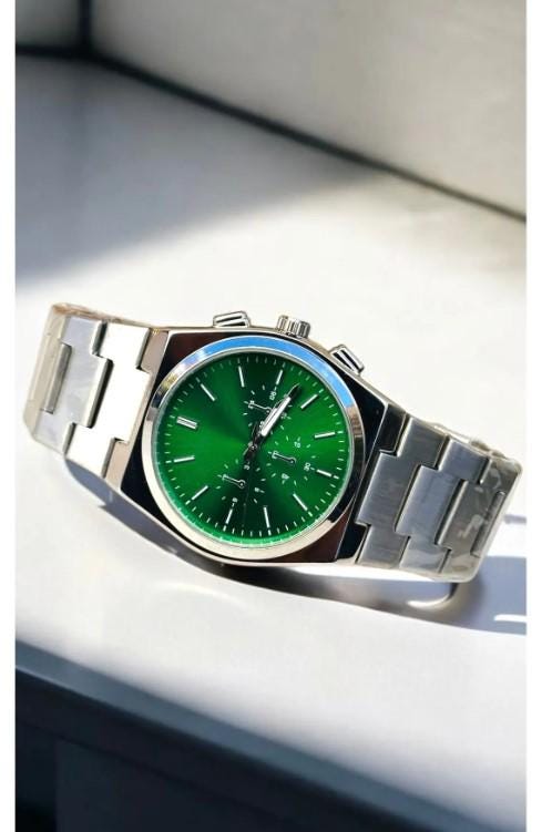 Stylish Silver Color Watch, All Stainless Steel, Watch for Men, Gift for Him, White Dial with Date, Father's Day Gift