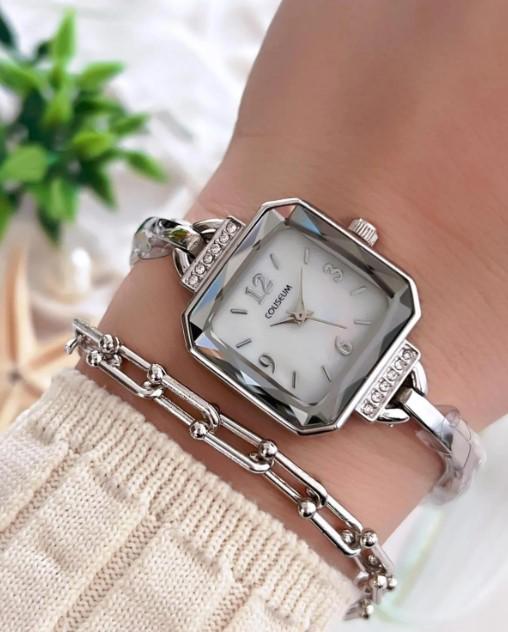 Square Stone Design Silver Women's Wristwatch,Silver Colour,Present for Her, Vintage Design, Adjustable Band, Stylish, Valentine's Day Gift
