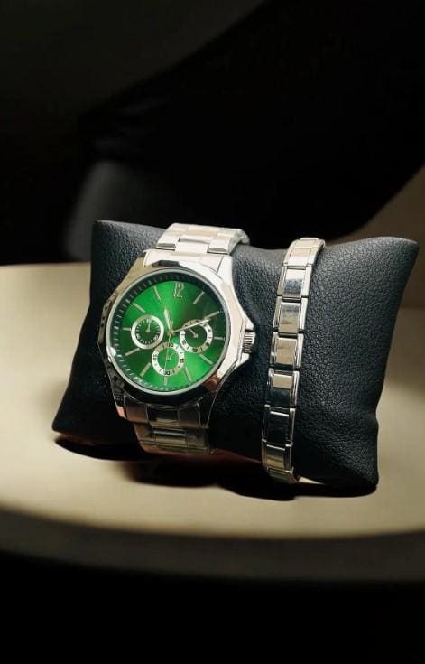Stylish Silver Color Watch And Bracelet, All Stainless Steel, Watch for Men, Gift for Him, White Dial with Date, Father's Day Gift