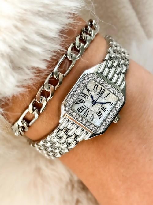 Silver Retro Model, Minimal Square Case, Yellow Color, Roman Numeral Women's Wristwatch Bracelet in a Special Gift Box, Silver Women Watch