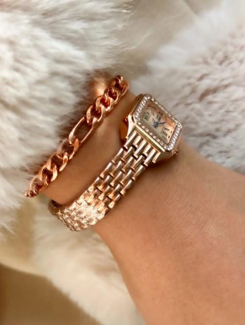 Rose Gold Retro Model, Minimal Square Case, Yellow Color, Roman Numeral Women's Wristwatch Bracelet in a Special Gift Box, Rose Gold Watch