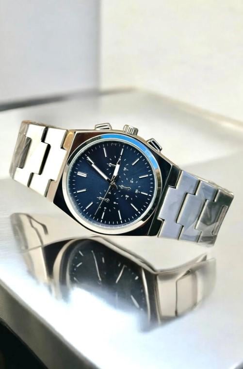 Stylish Silver Color Watch, All Stainless Steel, Watch for Men, Gift for Him, White Dial with Date, Father's Day Gift