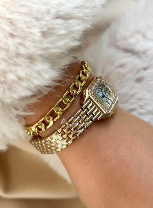 Gold Retro Model, Minimal Square Case, Yellow Color, Roman Numeral Women's Wristwatch Bracelet in a Special Gift Box, Gold Women Watch