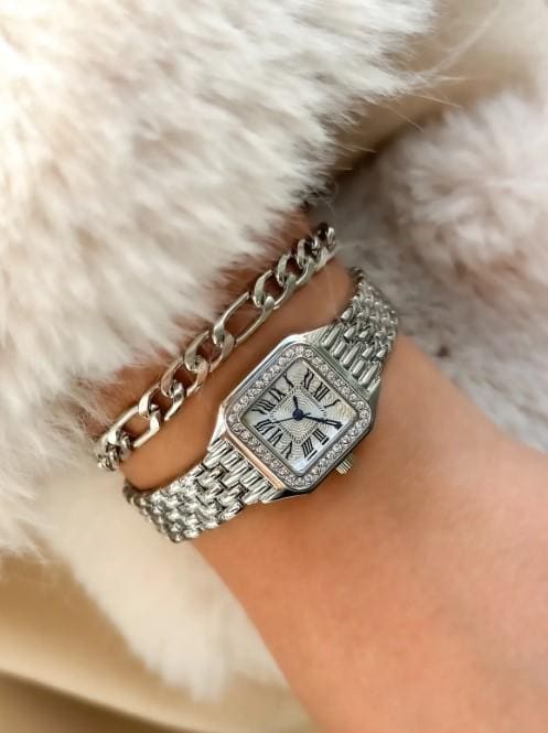 Silver Retro Model, Minimal Square Case, Yellow Color, Roman Numeral Women's Wristwatch Bracelet in a Special Gift Box, Silver Women Watch