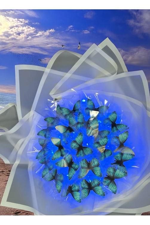 Illuminated Led Butterfly Bouquet Large Size A Quality Butterfly Bouquet Artificial Flower Lasting Gift 35cm