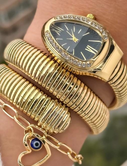 Yellow Stone Snake Model Women's Wristwatch Bracelet in a Special Gift Box Evil Eye Beaded Bracelet
