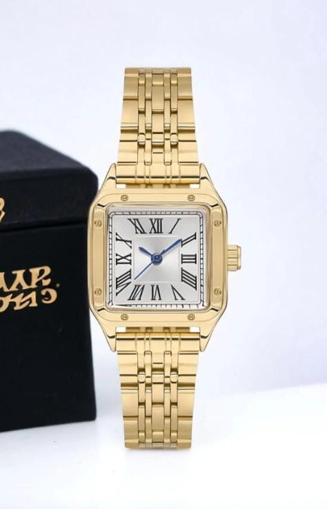 Kadın Kol Saati, Kare Retro Kadın Saati, Gümüş Renk, Gold Renk Kadın Saati, Işıklı Endeksler, Kolay Kullanım, Beyaz Tasarım Kadran