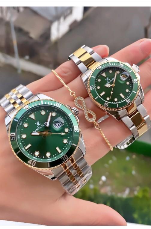 Valentine's Day Couple Watch Sets with Steel Cord, Steel Case and Bracelet Gift in a Special Box
