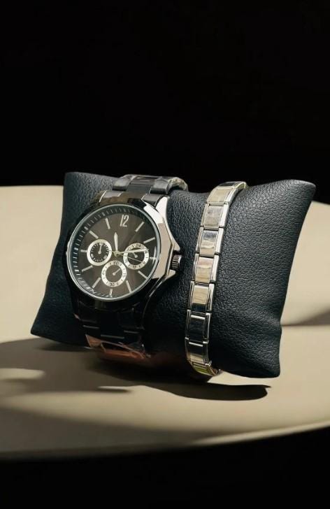 Stylish Silver Color Watch And Bracelet, All Stainless Steel, Watch for Men, Gift for Him, White Dial with Date, Father's Day Gift