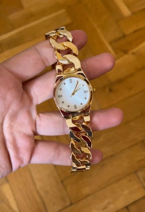 Women's Wristwatch with Chain Model, Woman Wrist Watch, Gold Colour Watch, Minimal Watch, Classy Design, Mother's Day Gift