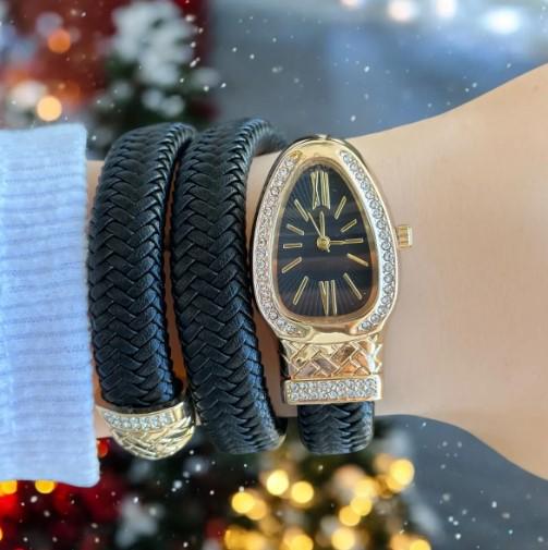 Leather Snake Model Women's Wristwatch, Adjustable Band, White Dial, Valentine's Day Gift, Cool, Roman Numeral