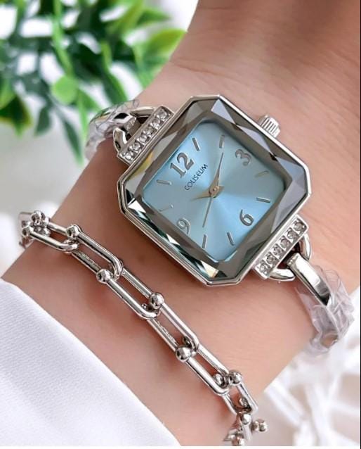 Square Stone Design Silver Women's Wristwatch,Silver Colour,Present for Her, Vintage Design, Adjustable Band, Stylish, Valentine's Day Gift