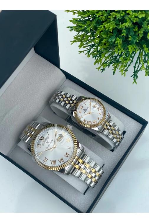 Gold Color Lover Couple Wristwatch with Steel Waterproof