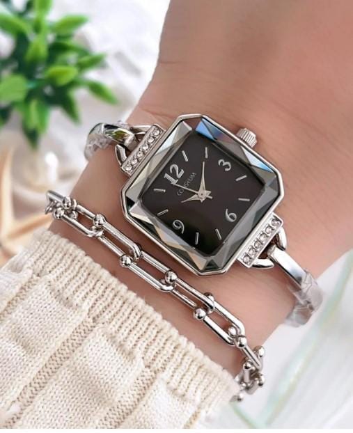 Square Stone Design Silver Women's Wristwatch,Silver Colour,Present for Her, Vintage Design, Adjustable Band, Stylish, Valentine's Day Gift