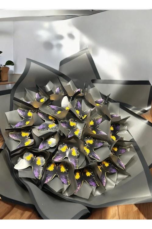 Illuminated Led Butterfly Bouquet Large Size A Quality Butterfly Bouquet Artificial Flower Lasting Gift 35cm