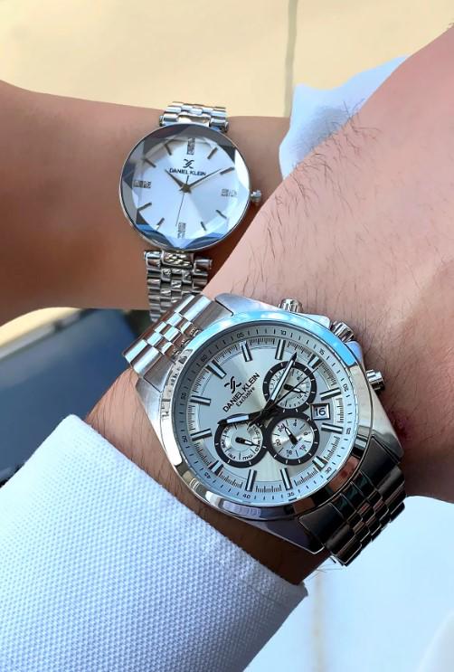 Original 2 Years Warranty Couple Lovers Watch with Bracelet Gift, Special Production Silver Strap Silver Dial