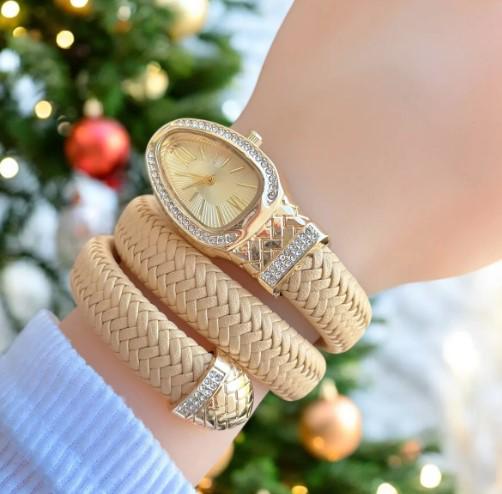 Leather Snake Model Women's Wristwatch, Adjustable Band, White Dial, Valentine's Day Gift, Cool, Roman Numeral