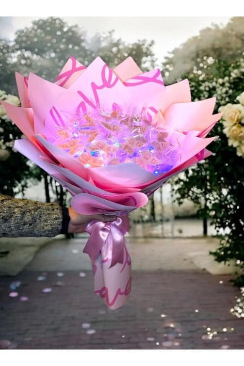 Illuminated Led Butterfly Bouquet Large Size A Quality Butterfly Bouquet Artificial Flower Lasting Gift 35cm