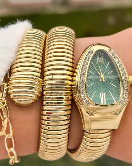 Yellow Stone Snake Model Women's Wristwatch Bracelet in a Special Gift Box Evil Eye Beaded Bracelet
